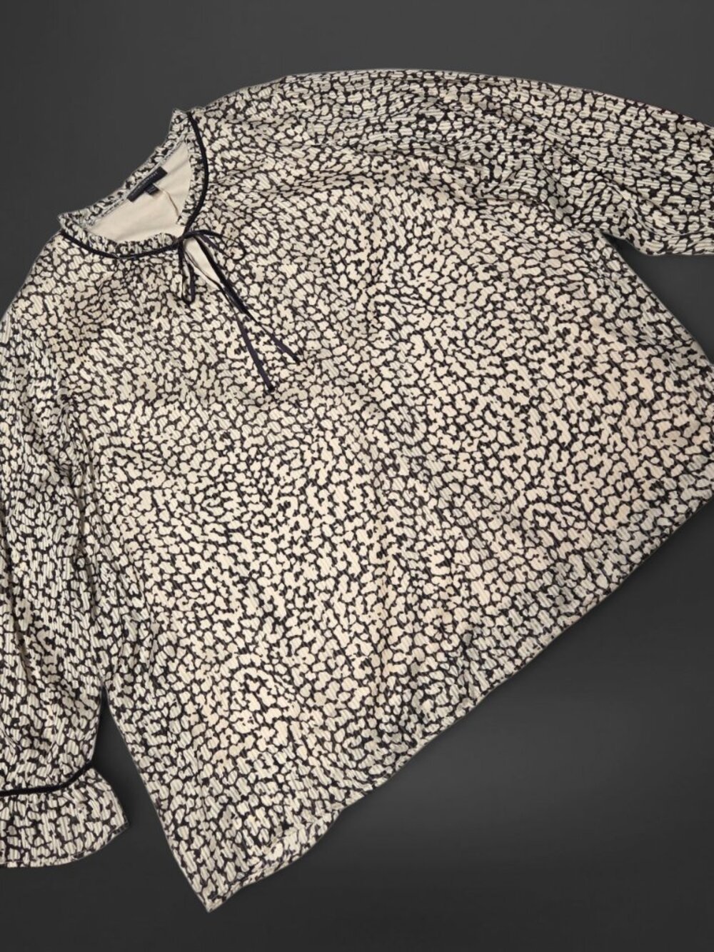 Lane Bryant Bow Ruffle Ivory Black Print Blouse (26/28 - 4X)